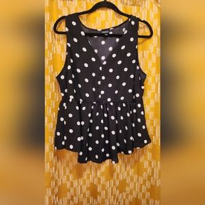 Women's black tank top blouse with white polka-dots